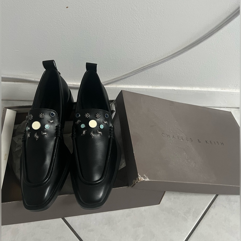 Charles & Keith black leather loafers